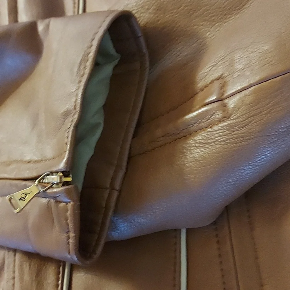 Baby Phat Women's Moto Leather Jacket Tan Cream Piping Removable Lining … - Picture 13 of 16